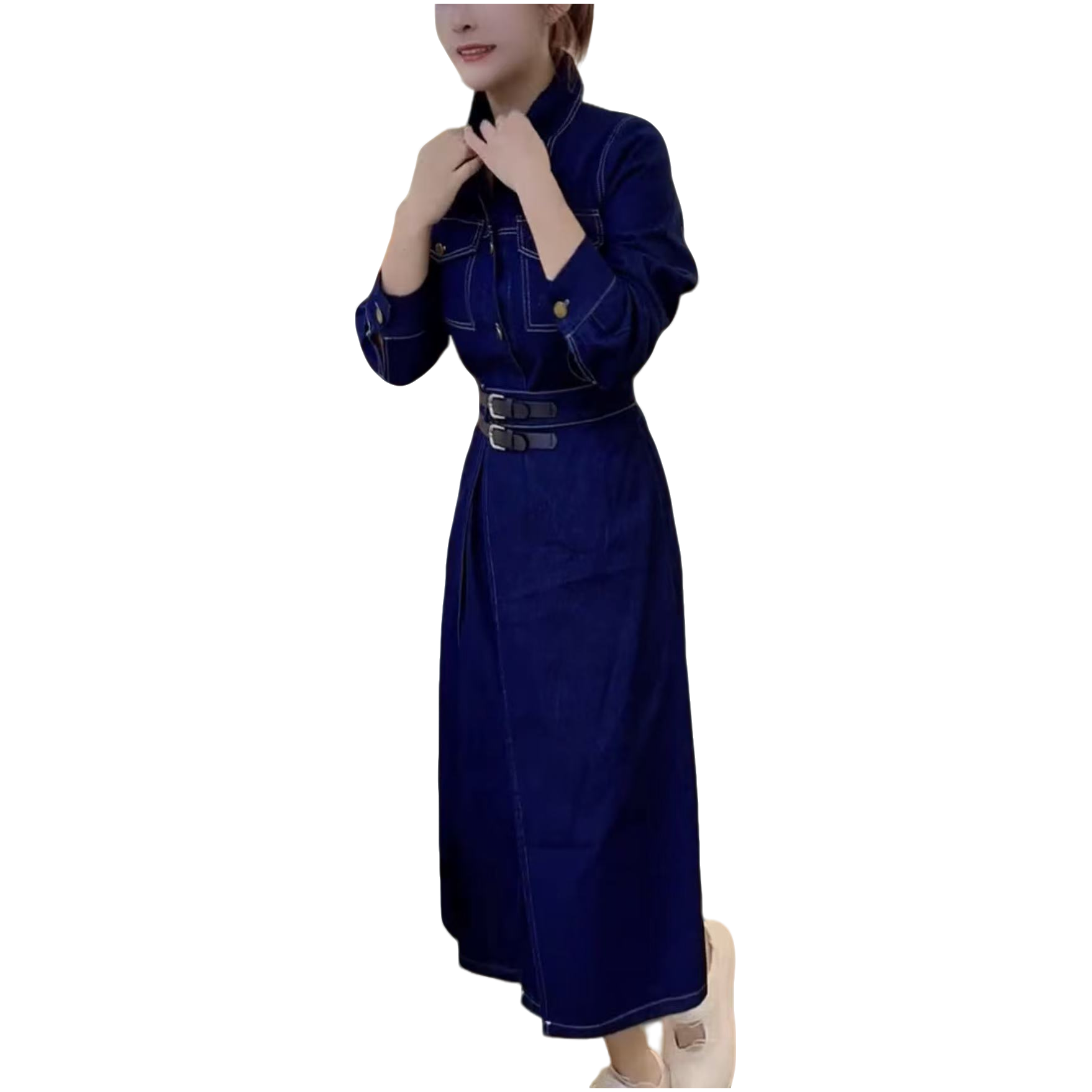 507早秋新款长款牛仔连衣裙时尚气质显瘦收腰百搭