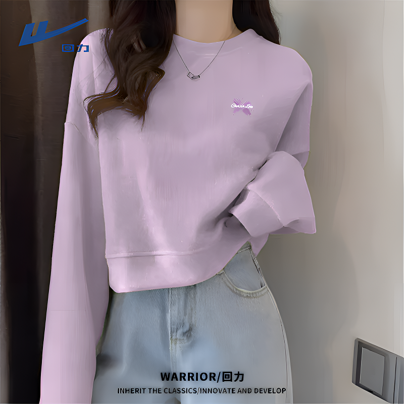 Warrior/回力短款卫衣圆领秋冬加绒韩版设计时尚洋气穿搭短款长袖