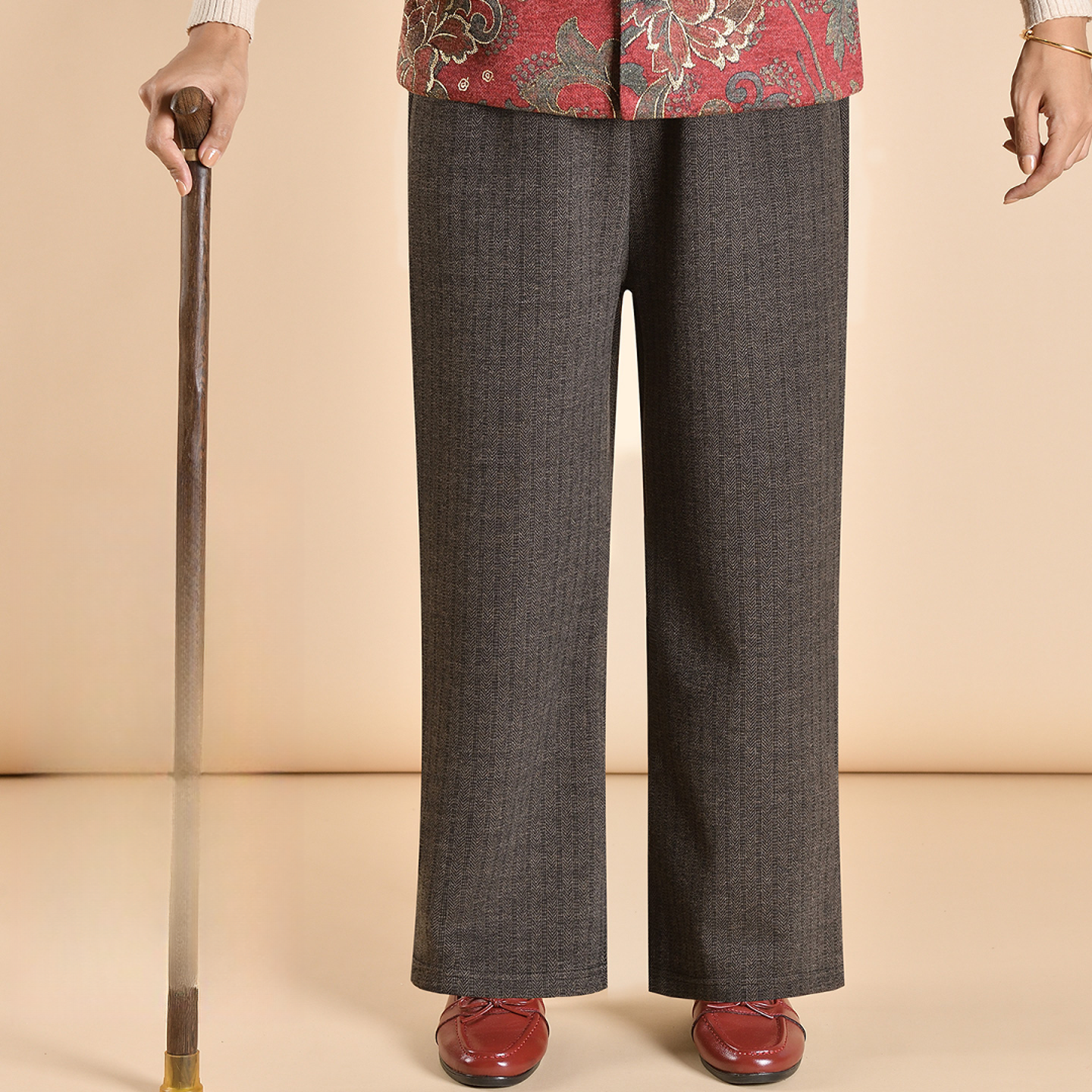 洋气老太太裤子春秋款老年女裤大码奶奶裤毛呢妈妈直筒休闲裤70岁