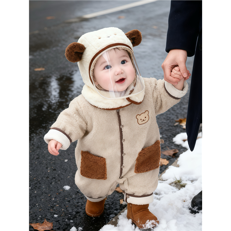 儿童帽子秋冬季保暖加厚围脖一体护耳面罩帽男女宝宝防护毛绒帽潮