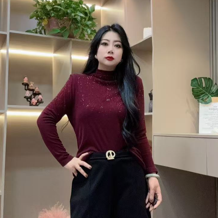 冬季磨毛小衫-双 3071洋气满天星亮闪款显瘦百搭胖MM大码女装新款