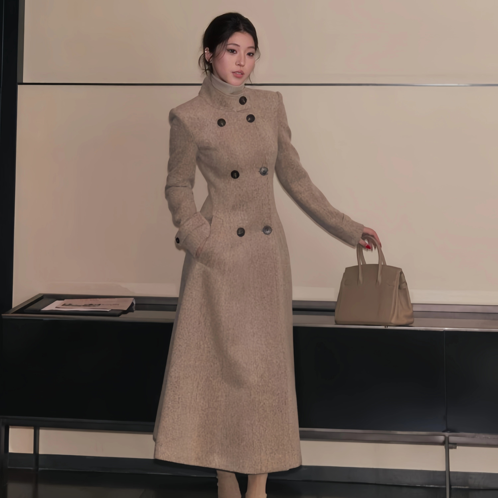 老钱风复古双排扣毛呢外套女秋冬季高级感气质时尚显瘦中长款风衣