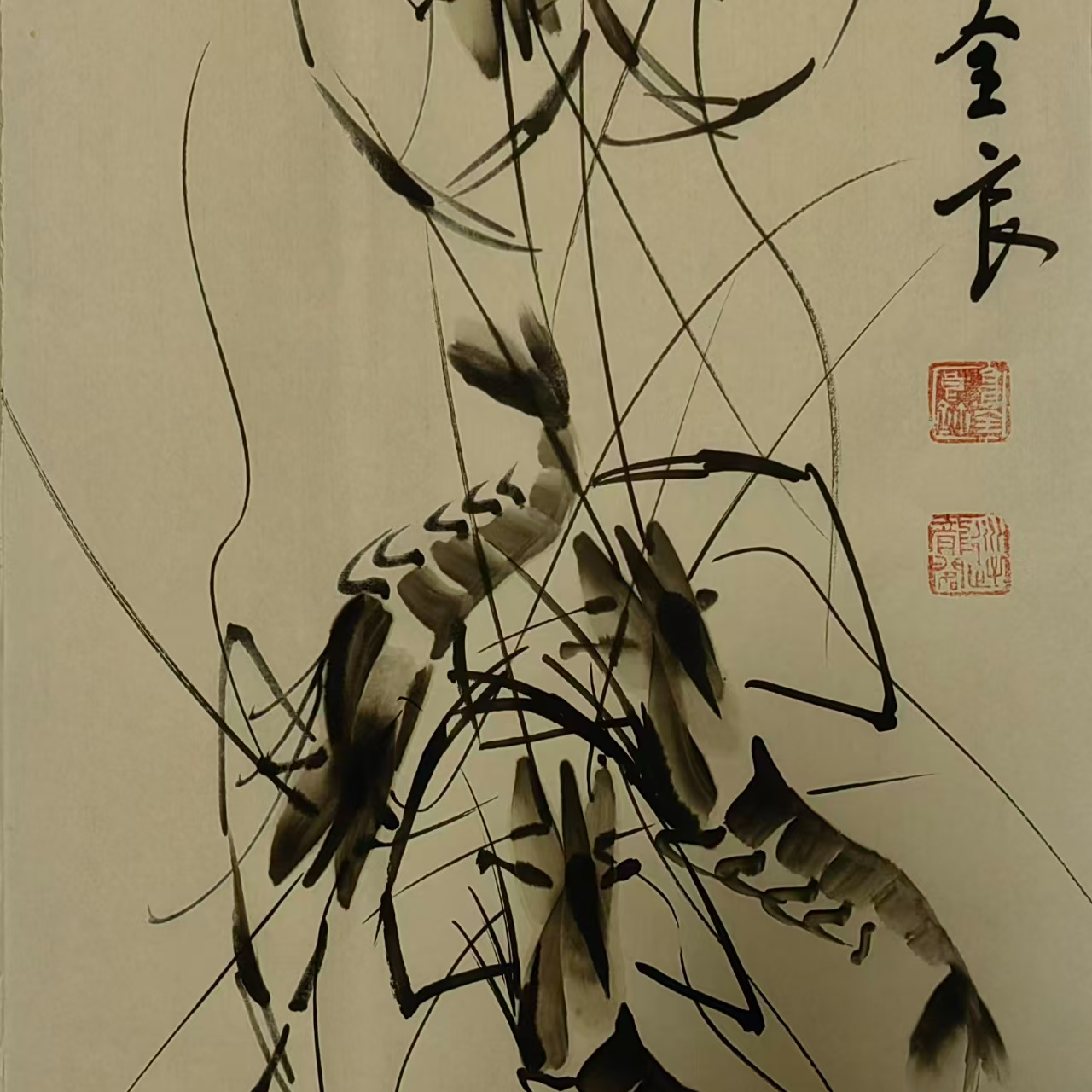 水墨虾国画装饰挂画适合客厅卧室书房