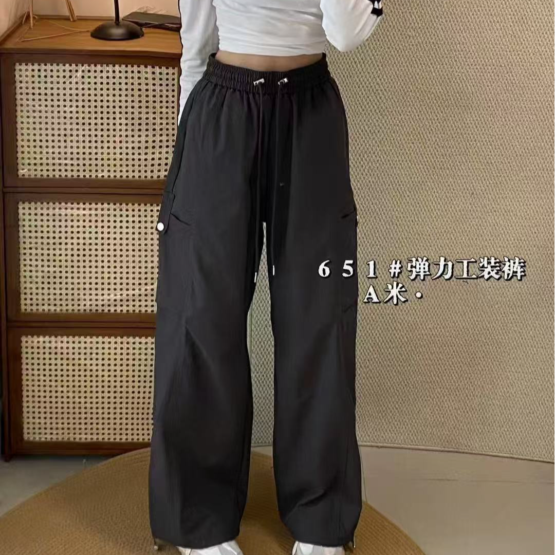 透气无弹长裤阔腿裤工装裤工装风休闲裤宽松潮流时尚春季夏季可穿
