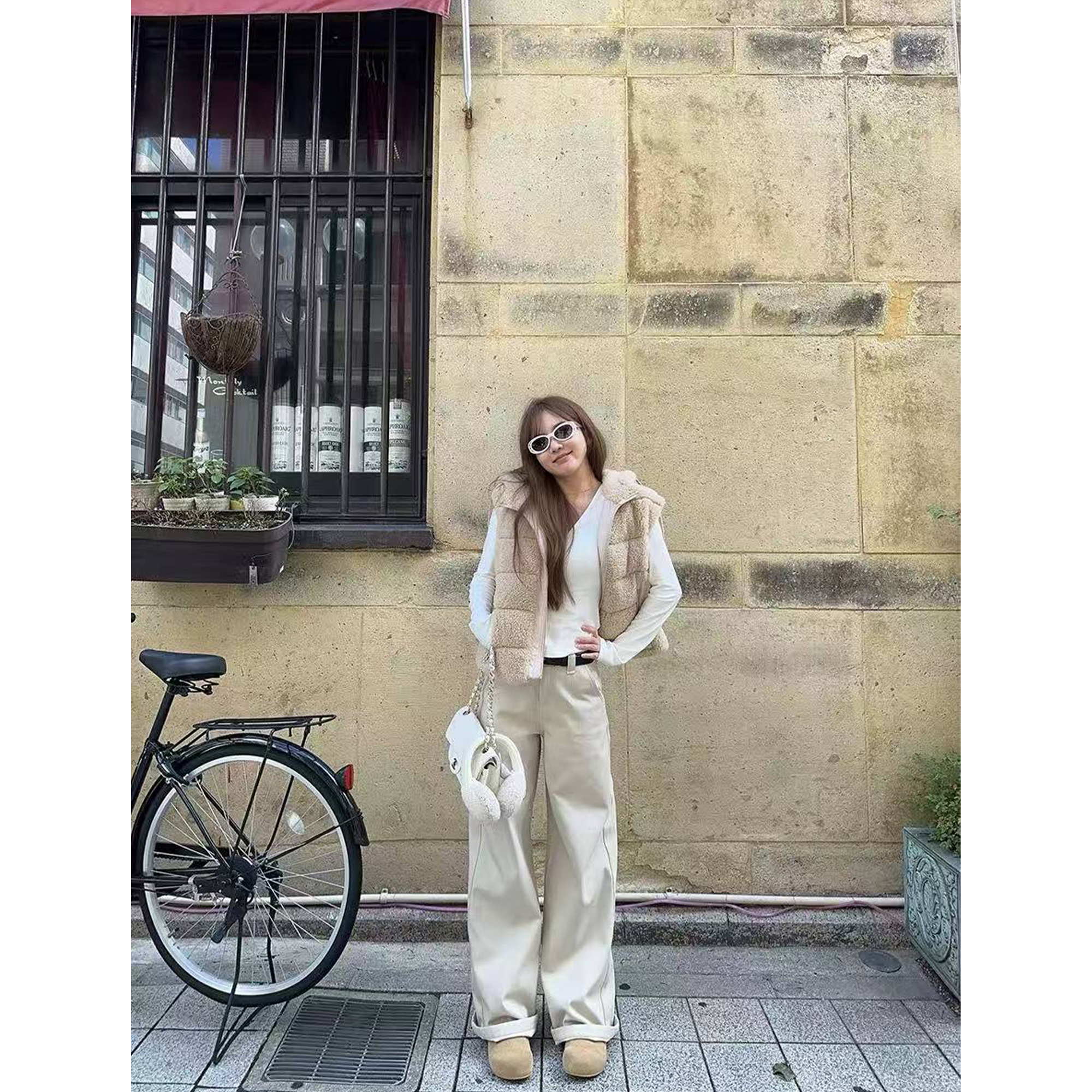 秋冬加绒百搭休闲裤时尚阔腿直筒裤C9777#