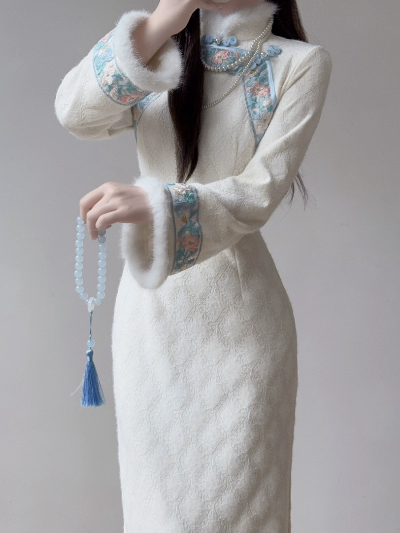 【白月】新中式中长款加厚旗袍加绒冬款厚款日常复古超级好看冬季