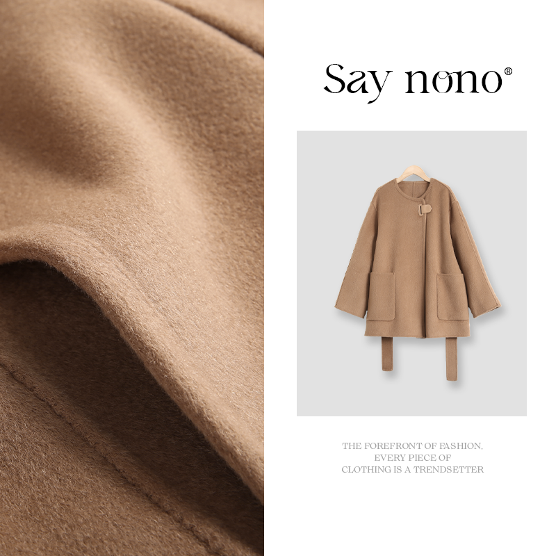 懒猫nono│Saynono 全羊毛带腰带定制双面尼大衣/XXLS98372