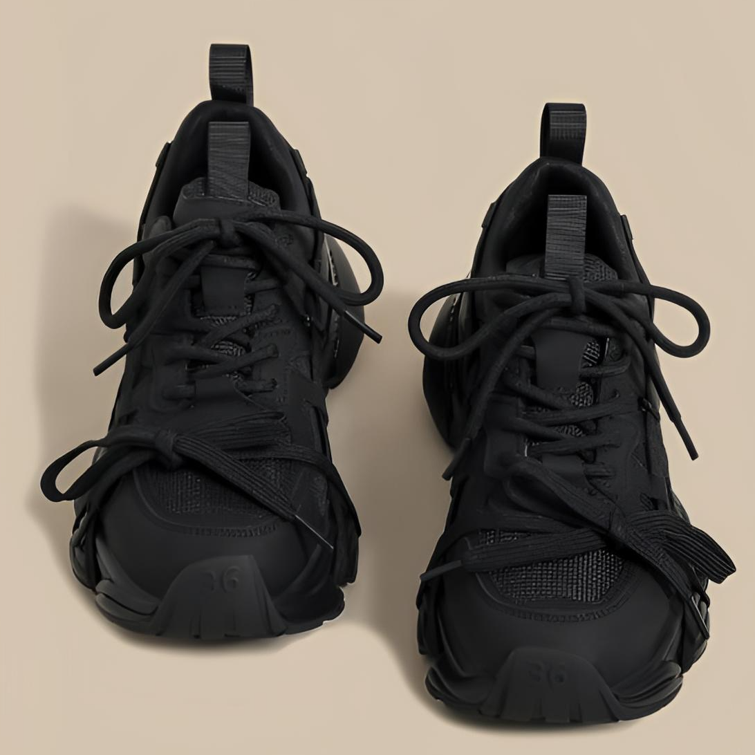 黑色老爹鞋女2025春季新款复古港风重工配阔腿裤炸街休闲运动鞋潮