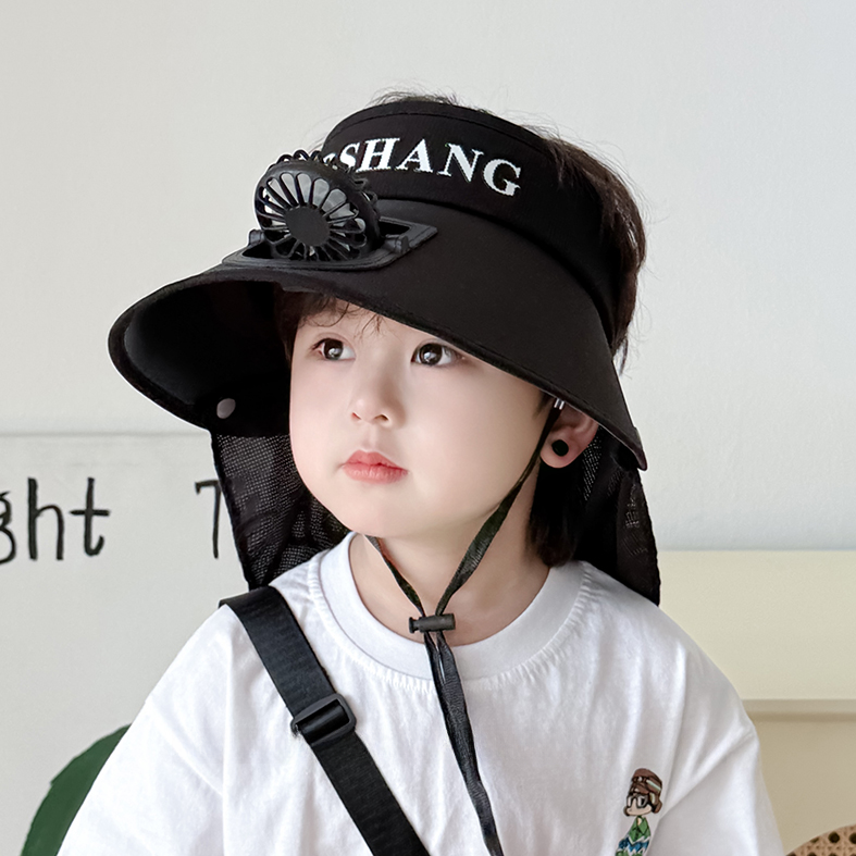 儿童防晒帽夏季男女童大帽檐带风扇空顶遮阳帽宝宝小孩防晒帽子