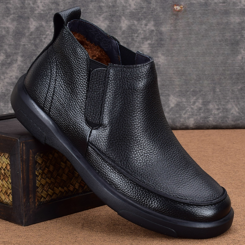 卡汐沐『精选』力荐！男鞋新款加绒加厚高帮休闲皮鞋软底套脚皮靴潮