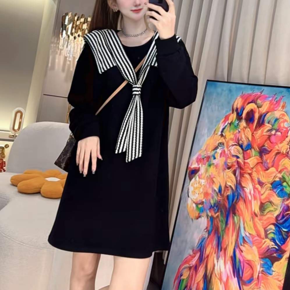 加大300斤可穿大码时尚百搭宽松显瘦减龄洋气披肩拼接连衣裙