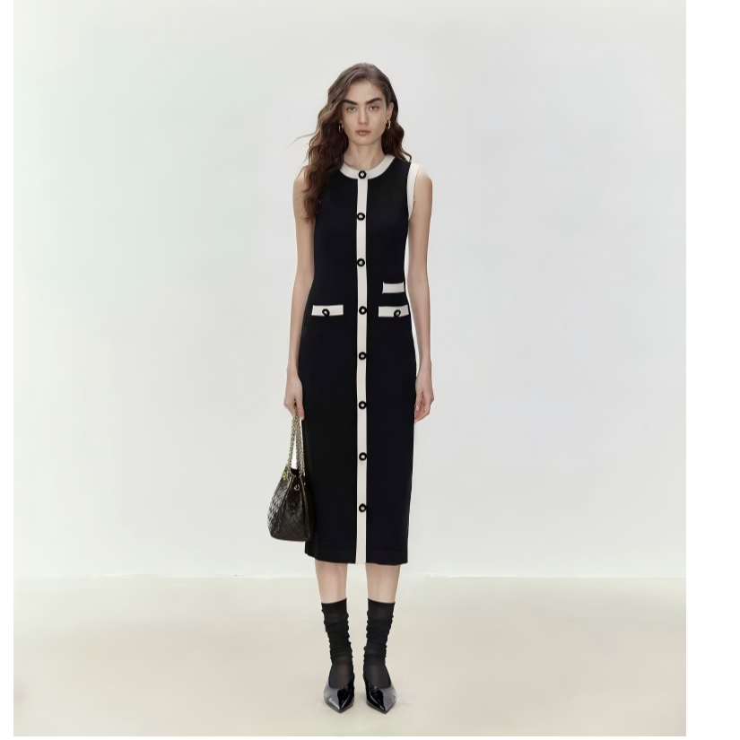 LYNEE 【致敬COCO】撞色边无袖针织连衣裙LGD2FAK083