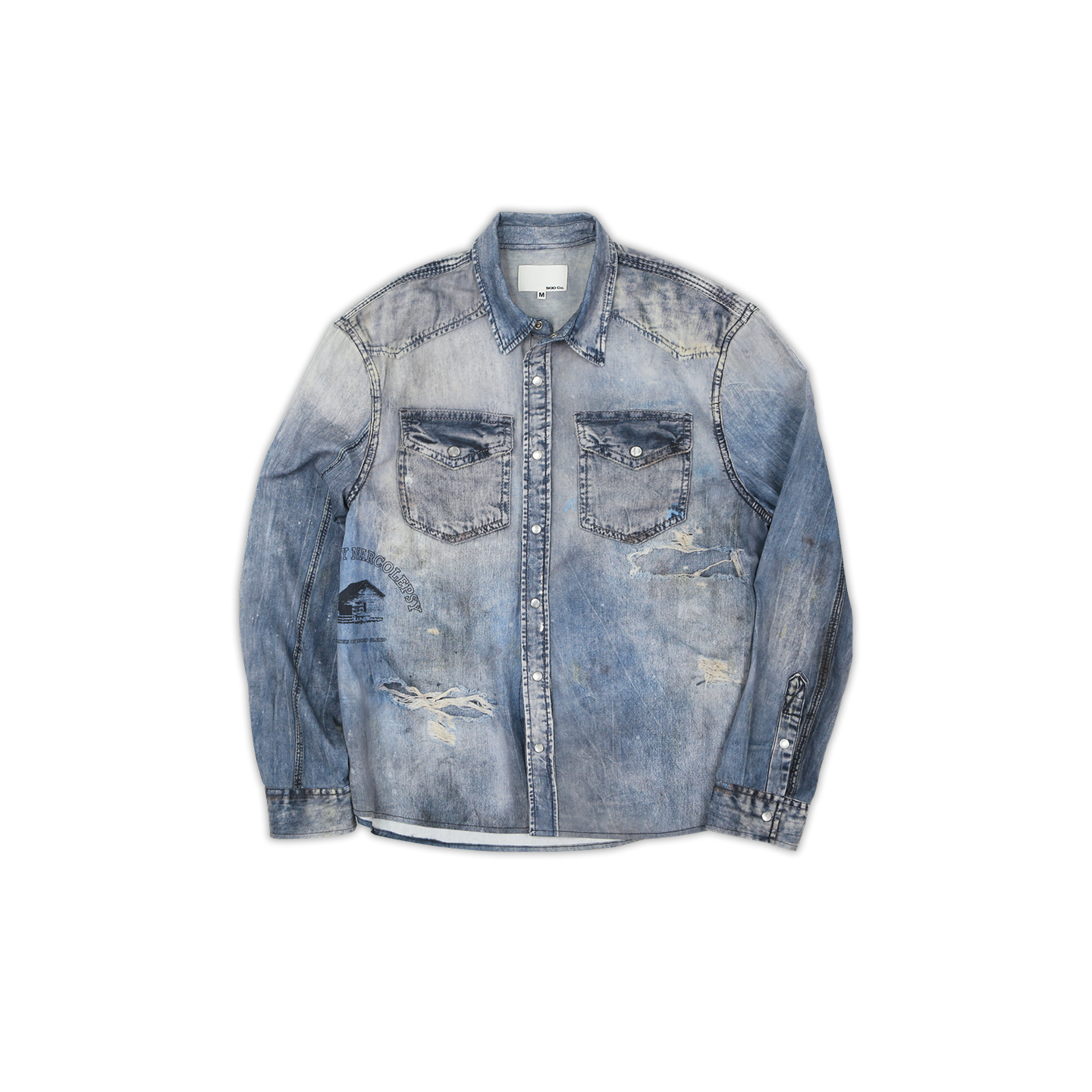 SOD Co. 数码印牛仔衬衫 蓝色 数码印花泼墨做旧纯棉舒适长袖