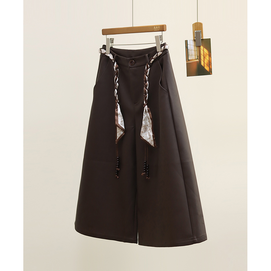 咖色pu皮七分裤女秋季新款美式复古百搭宽松显瘦直筒机车皮裤