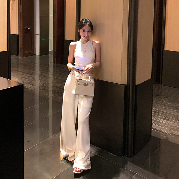 夏天新品套装慵懒运动圆领工字打底背心高腰垂感直筒裤姐妹闺蜜装