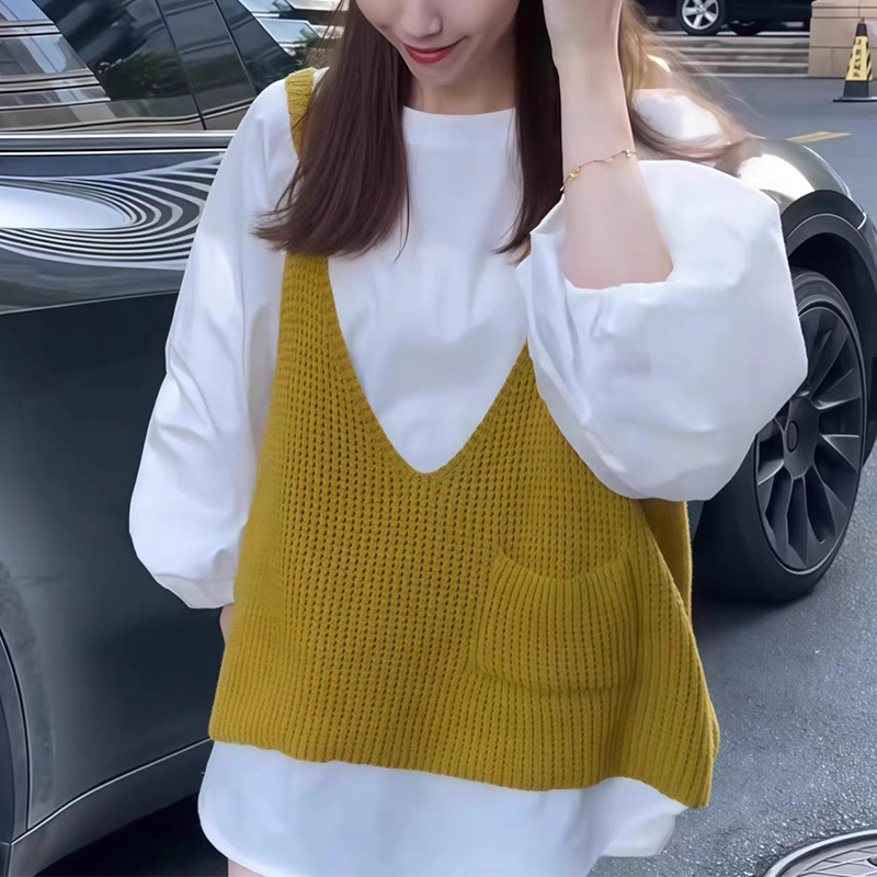 韩系衬衫毛衣马甲背心两件套2025秋季新款设计感显瘦娃娃衫套装女