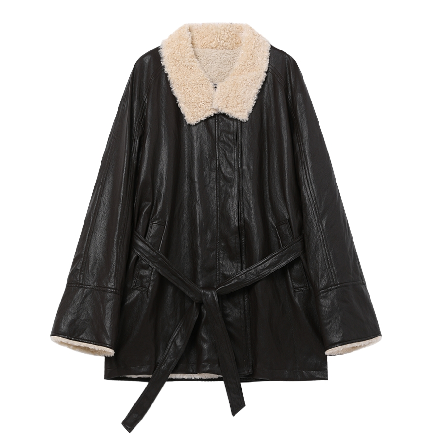 西町村屋复古感外套女装2025冬新款毛绒中长款皮衣外搭XHAD10016