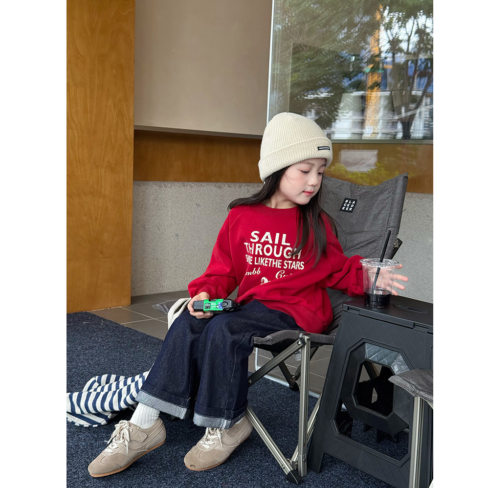 高品质【小梨涡】女童秋季休闲洋气上衣儿童韩版刺绣字母卫衣25F021