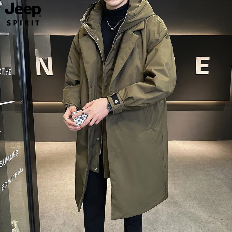 JEEPSPIRIT潮流韩版男士羽绒服假两件连帽中长款冬季新款加厚保暖