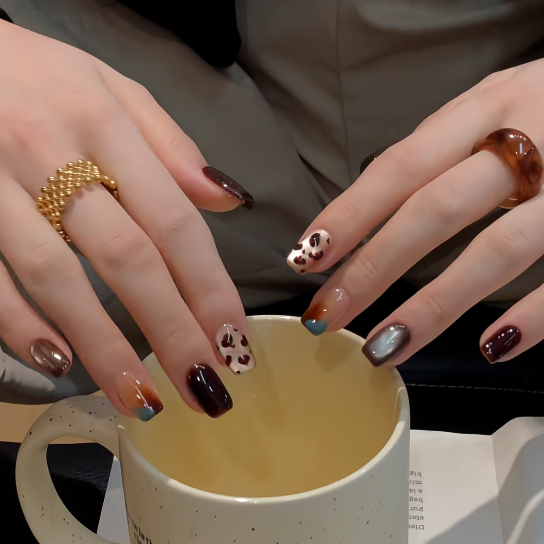 【琥珀流光】新款法式豹纹猫眼纯手工穿戴甲短款日常百搭显白美甲片