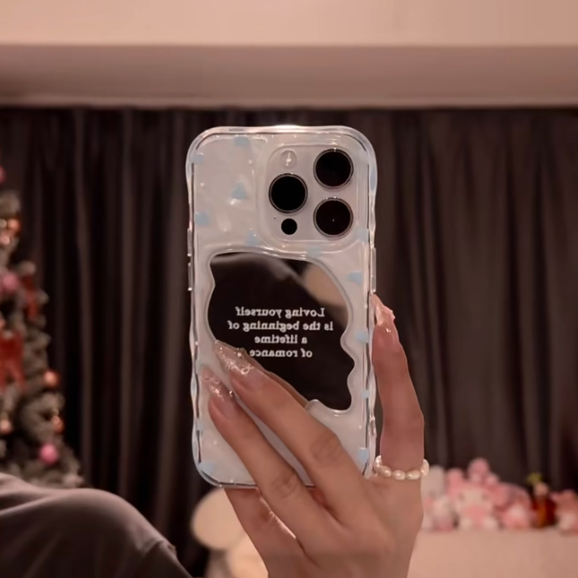 BANCA满屏蓝爱心适用苹果17/16promax波浪镜子15手机壳华为PURA70