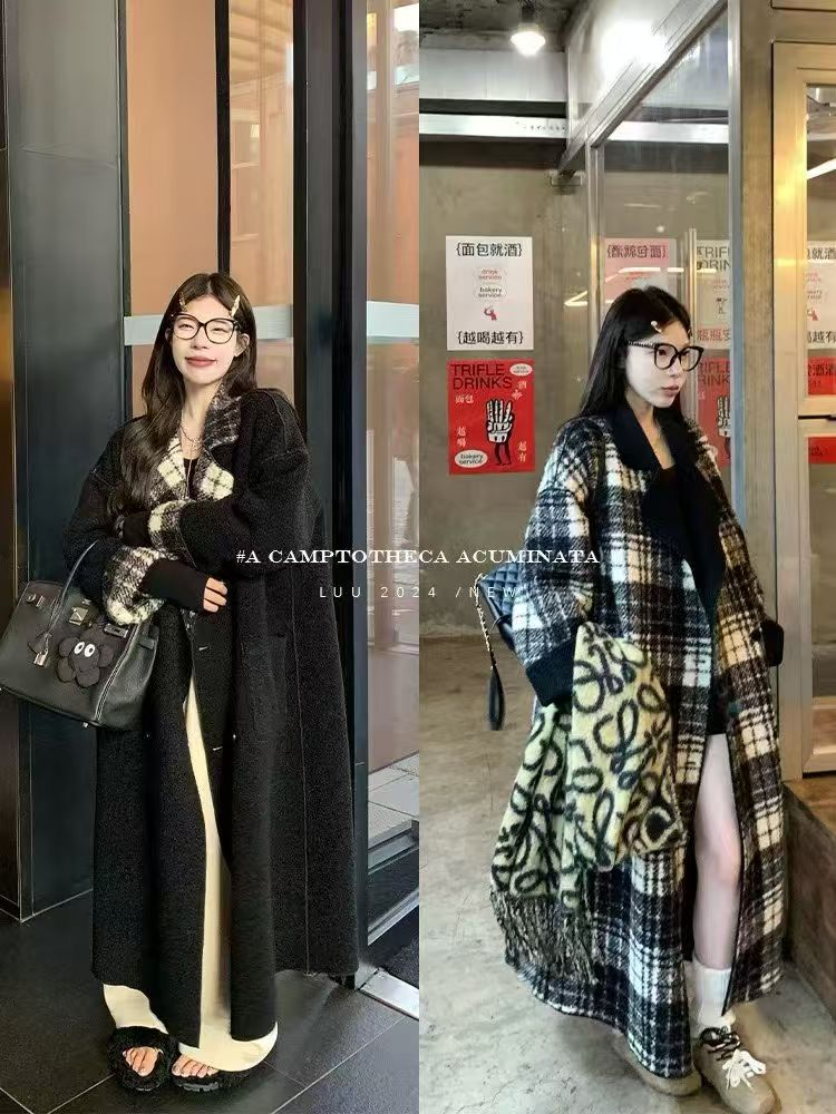 韩版时尚网红百搭气质款双面可穿秋冬加厚显瘦复古外套9669