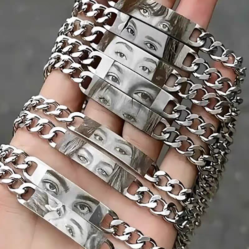 钛钢手链 定制个性雕刻眼图情侣手链可刻字时尚百搭创意生日礼物