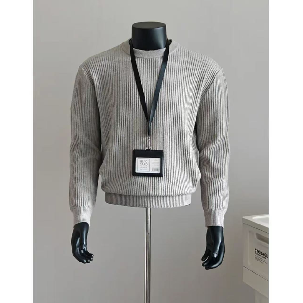 男款老钱风正肩长袖针织毛衣女款美式Boxy竖条纹圆领打底衫秋冬