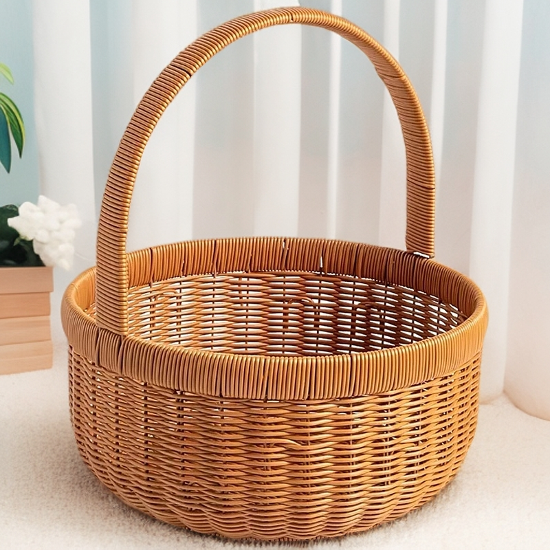 创意简约网红家用户外手工编织仿藤圆形手提鸡蛋月子花篮礼品篮