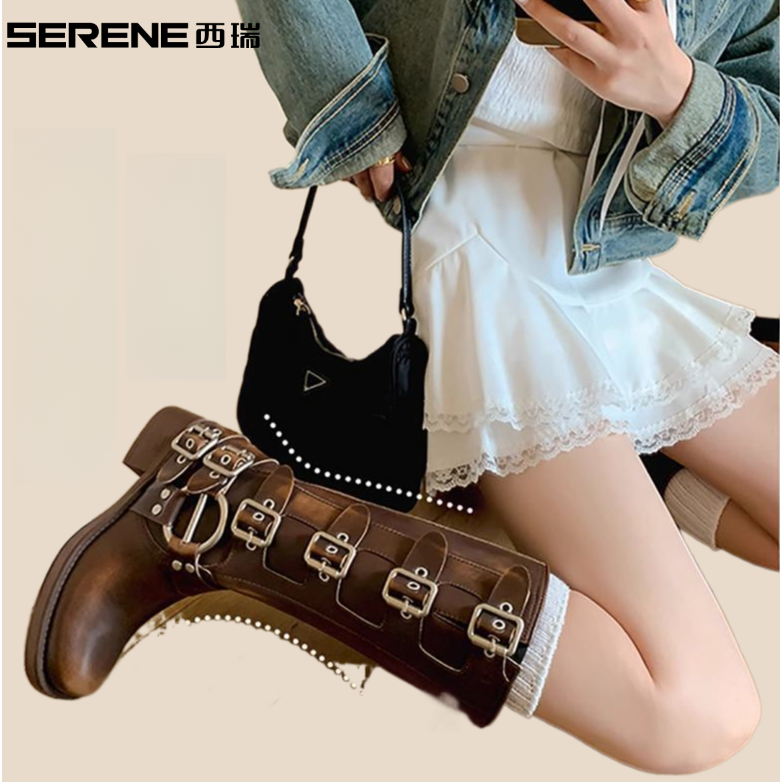 西瑞秋季复古高筒马丁靴明星同款百搭鞋子洋气短靴2025流行款女靴