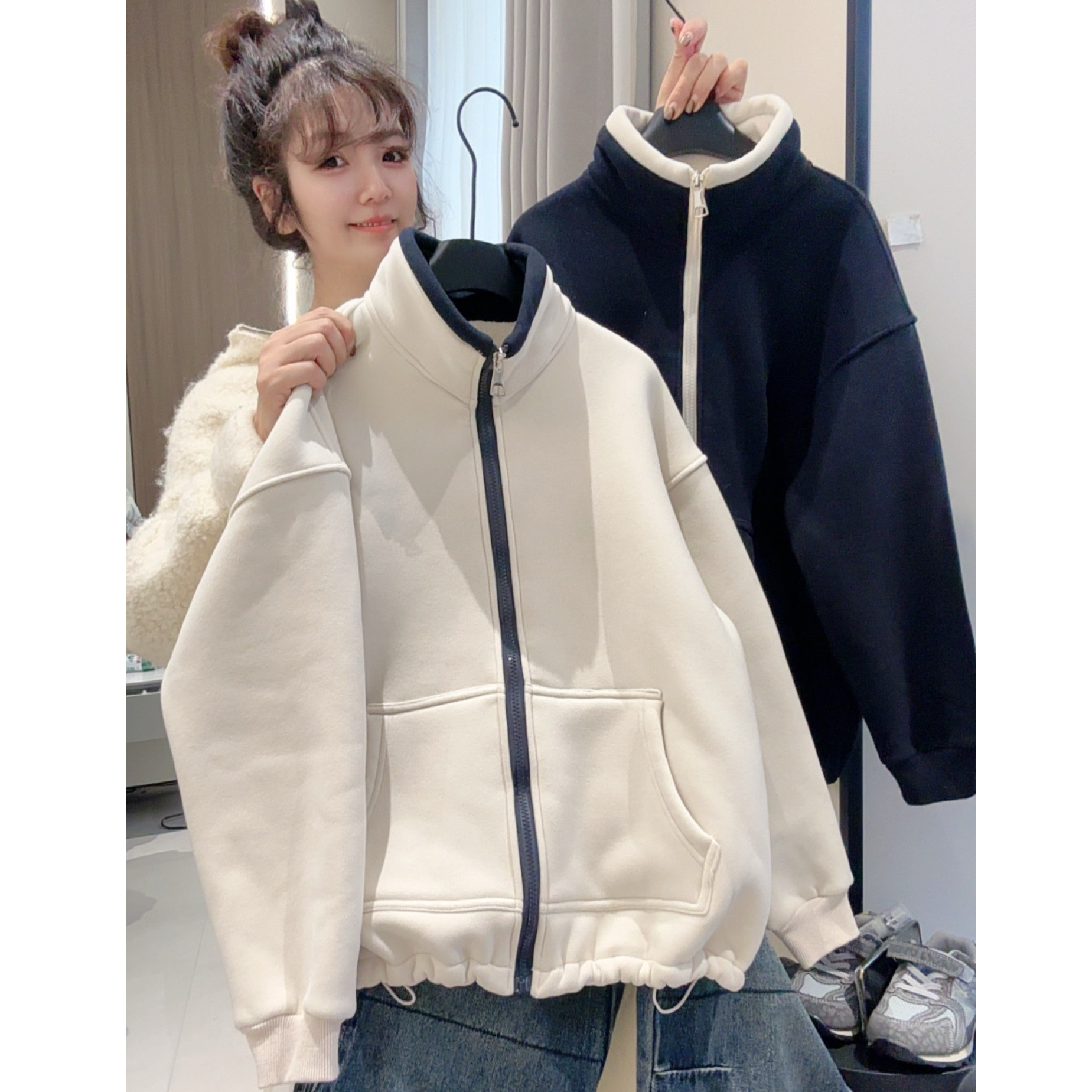 糯米绒外套秋冬季加绒加厚羊羔毛绒棉服校服神器内搭2025新款厚