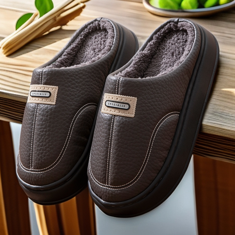 包头透气家用毛毛绒踩屎感室内居家秋冬季拖鞋男男款防水棉鞋男款
