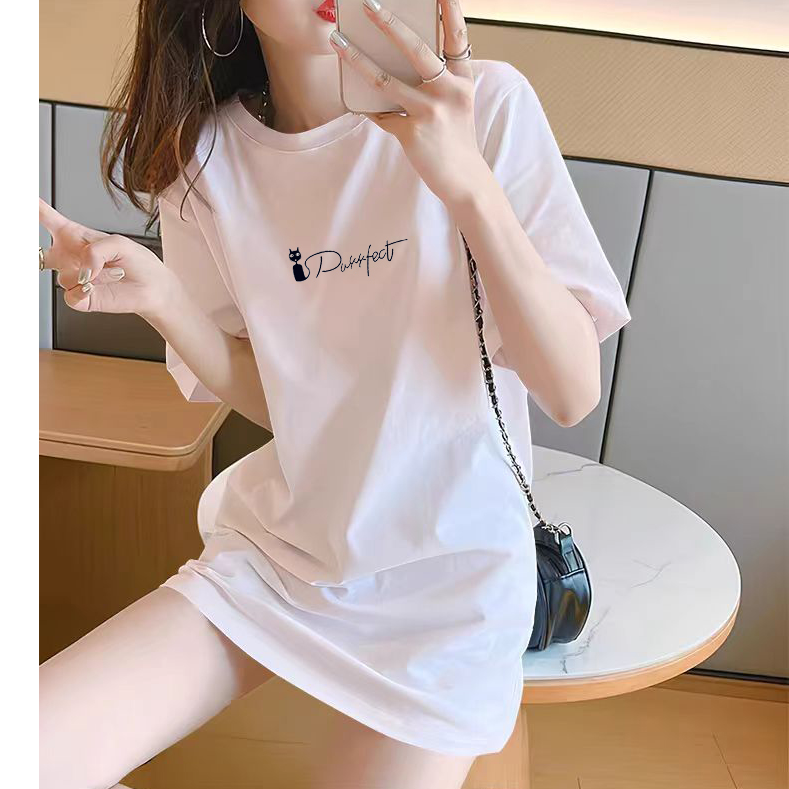 欧货白色中长款短袖t恤女2025春夏新款宽松百搭遮屁股上衣体恤潮