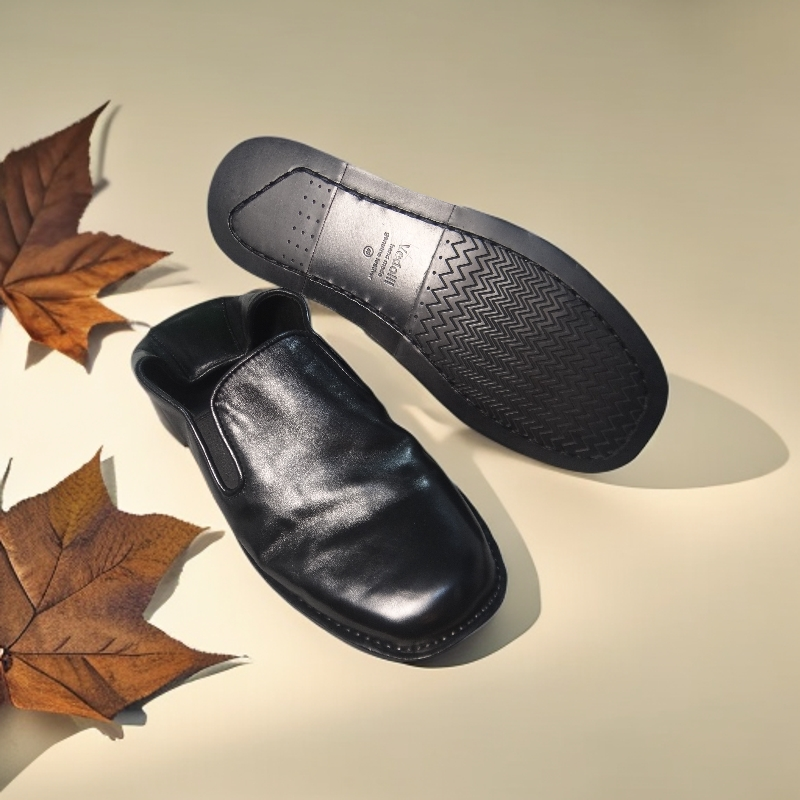 VEDOLLI/梵多尼植鞣牛皮真皮版千层底式复古手工男式便鞋皮鞋黑色