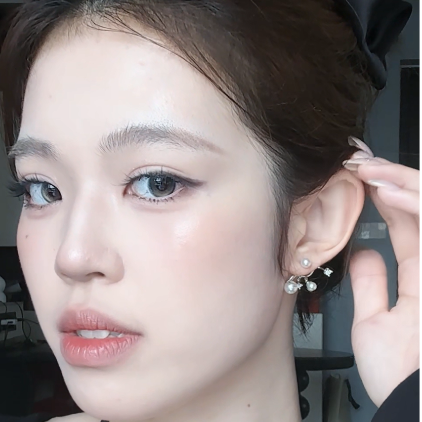 铜合金锆石耳饰 小众设计珍珠满天星耳钉星点悬浮珍珠耳环镶钻