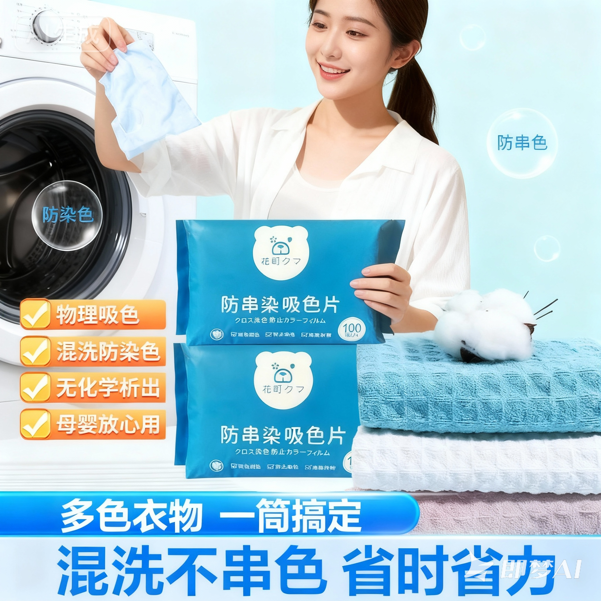 【花町熊品牌】抽取式吸色片洗衣机防串染色母片衣服吸色100片装
