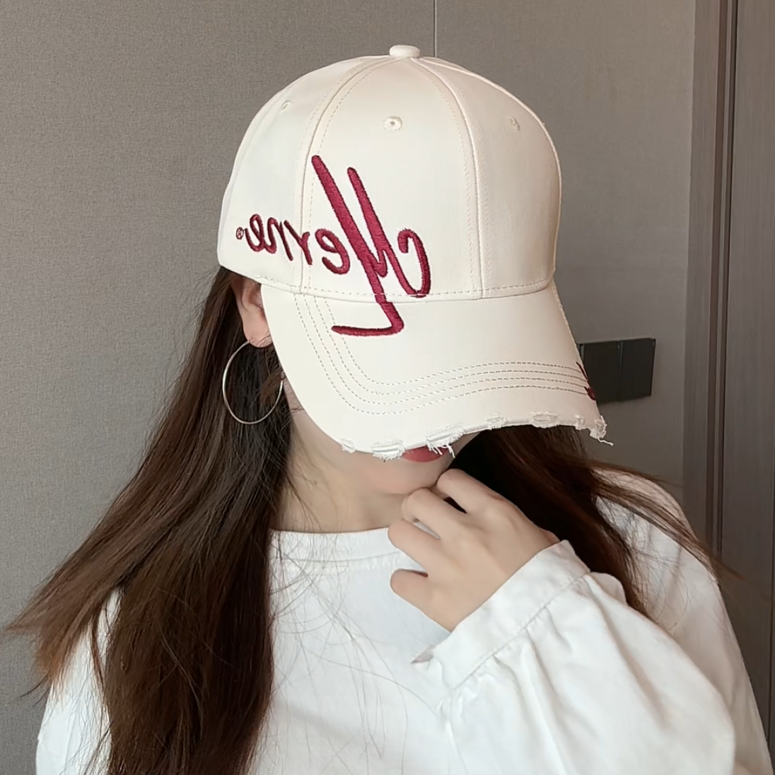 硬顶鸭舌帽女春夏季刺绣字母大头围黑色棒球帽子百搭大头围显脸小