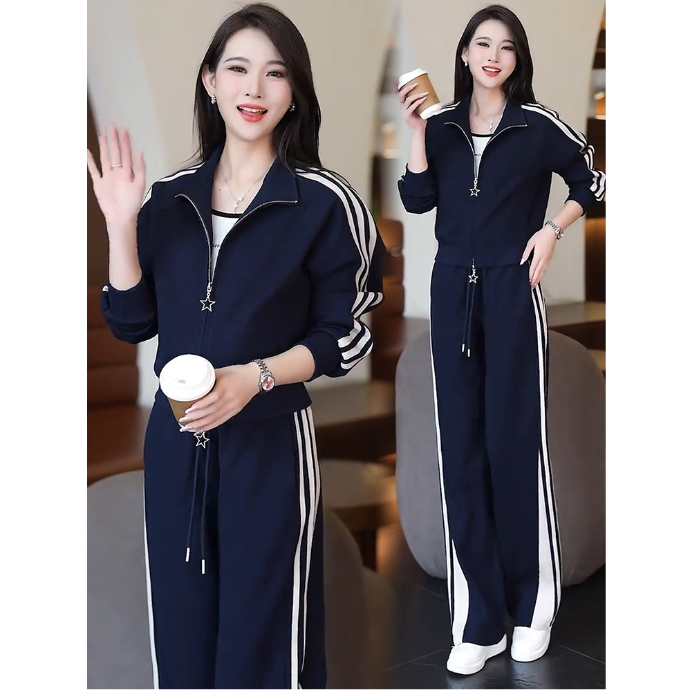 休闲运动套装女2025秋季新款洋气显瘦立领开衫外套阔腿裤两件套潮