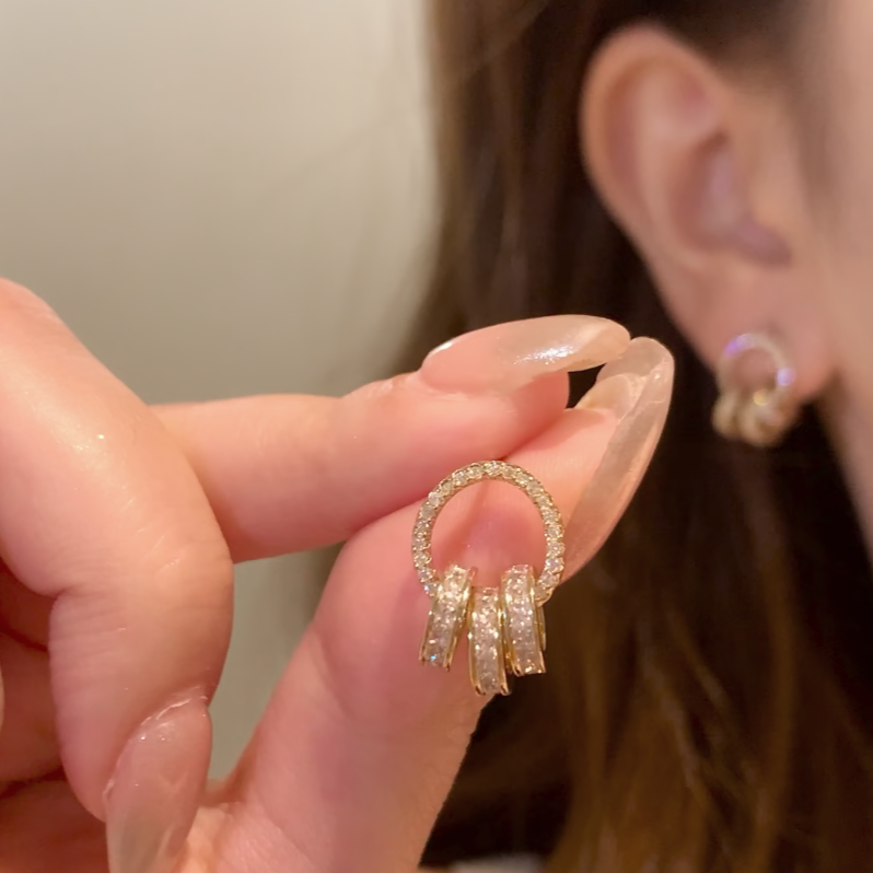 芒果饰品 铜合金锆石耳饰 秋季轻奢金色闪锆耳环女气质耳针耳饰