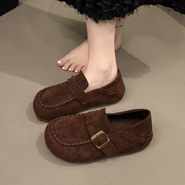 复古勃肯鞋女平底豆豆鞋2025秋季新款复古大头乐福鞋一脚蹬懒人鞋