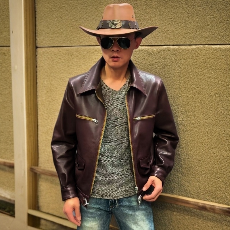 德飞短款男士外套翻领真皮皮衣全植鞣山羊皮飞行服潮流经典时尚帅