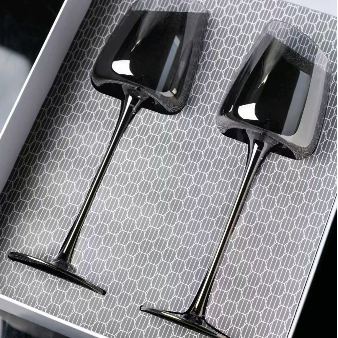 欧式水晶玻璃烟灰色高脚斜口红酒杯香槟杯西餐宴会高级酒杯