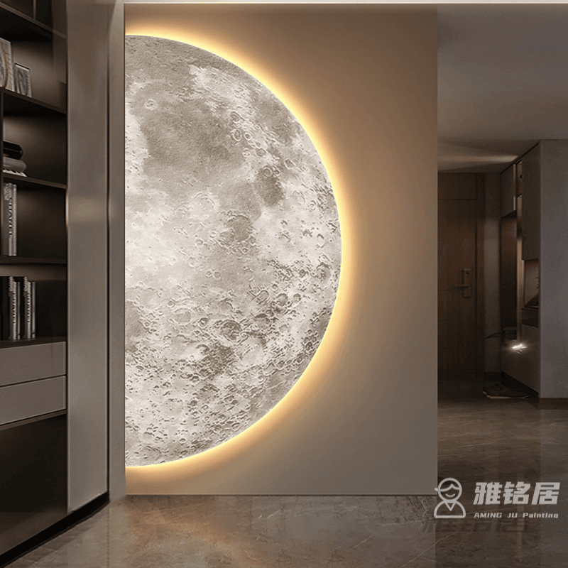 月球玄关装饰画现代轻奢走廊高级感半圆氛围灯光挂画客厅简约壁画