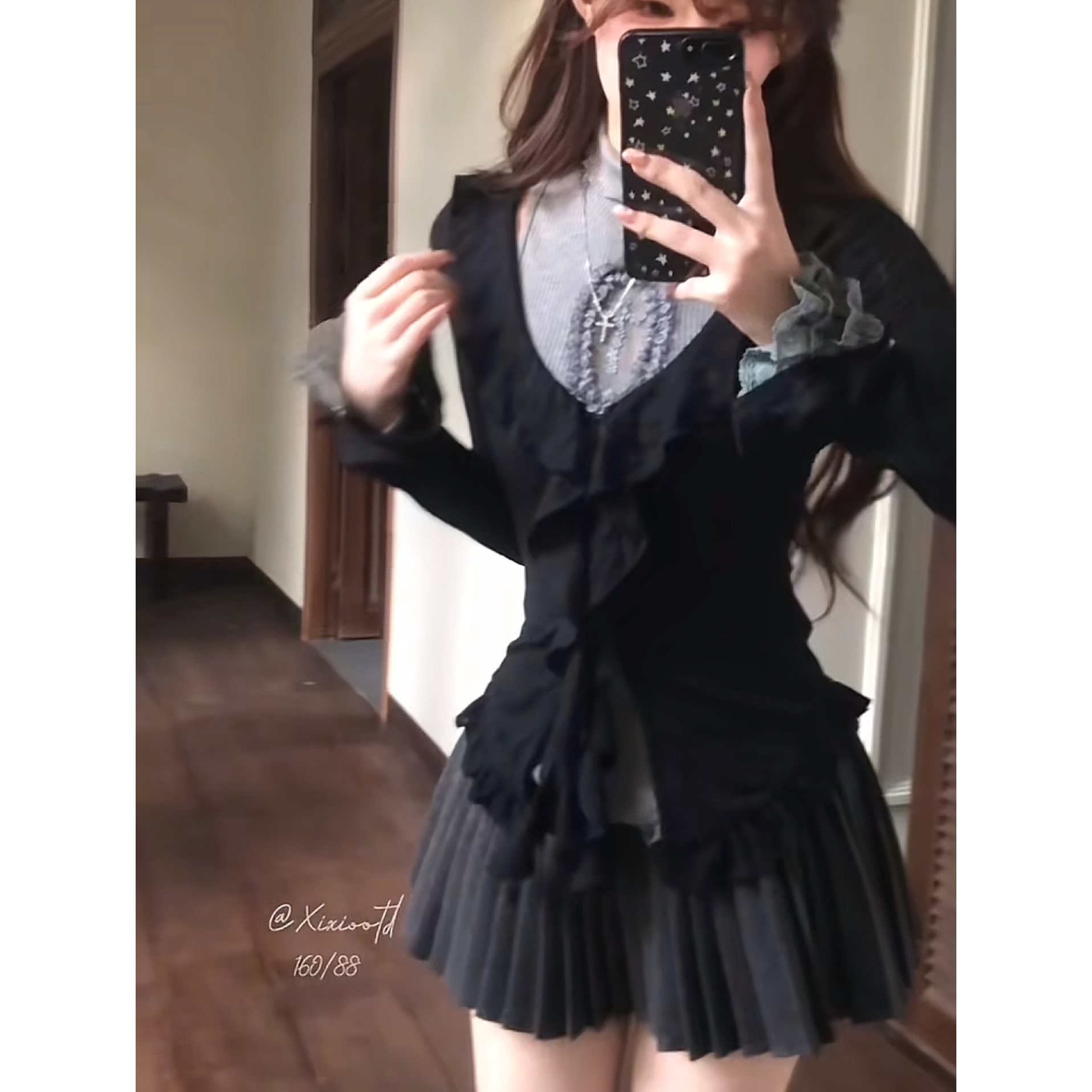 甜辣心结 初秋新款纯欲风甜辣修身温婉大方显瘦上衣开衫半裙套装