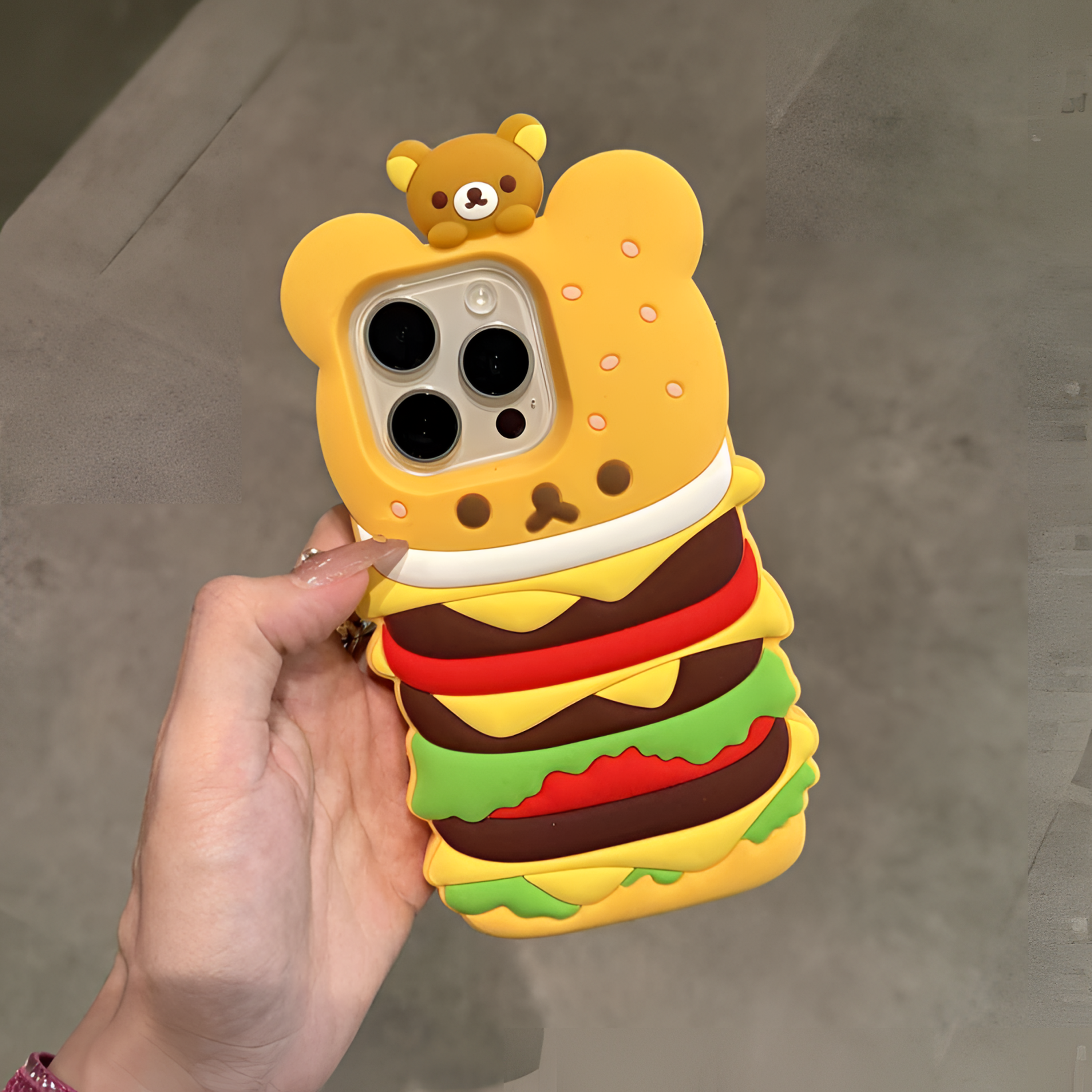 创意立体小熊汉堡适用苹果16手机壳iphone15promax硅胶14可爱13套