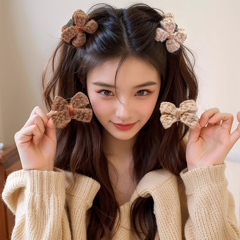 毛绒蝴蝶结发夹女公主头前额刘海侧边夹合金材质原创设计日韩风格