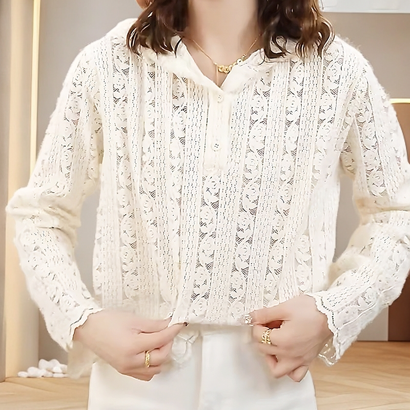 蕾丝连帽长袖打底拼接镂空2025夏季新款时尚T恤短袖温柔知性衣服