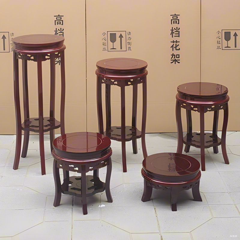 花架子实木中式花几客厅室内鱼缸盆景架家用木质圆形新中式花架