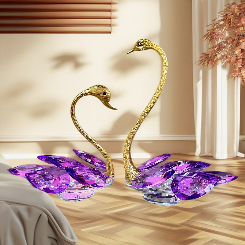 高档K9水晶玻璃天鹅摆件手工轻奢创意电视柜酒柜玄关摆件情侣结婚