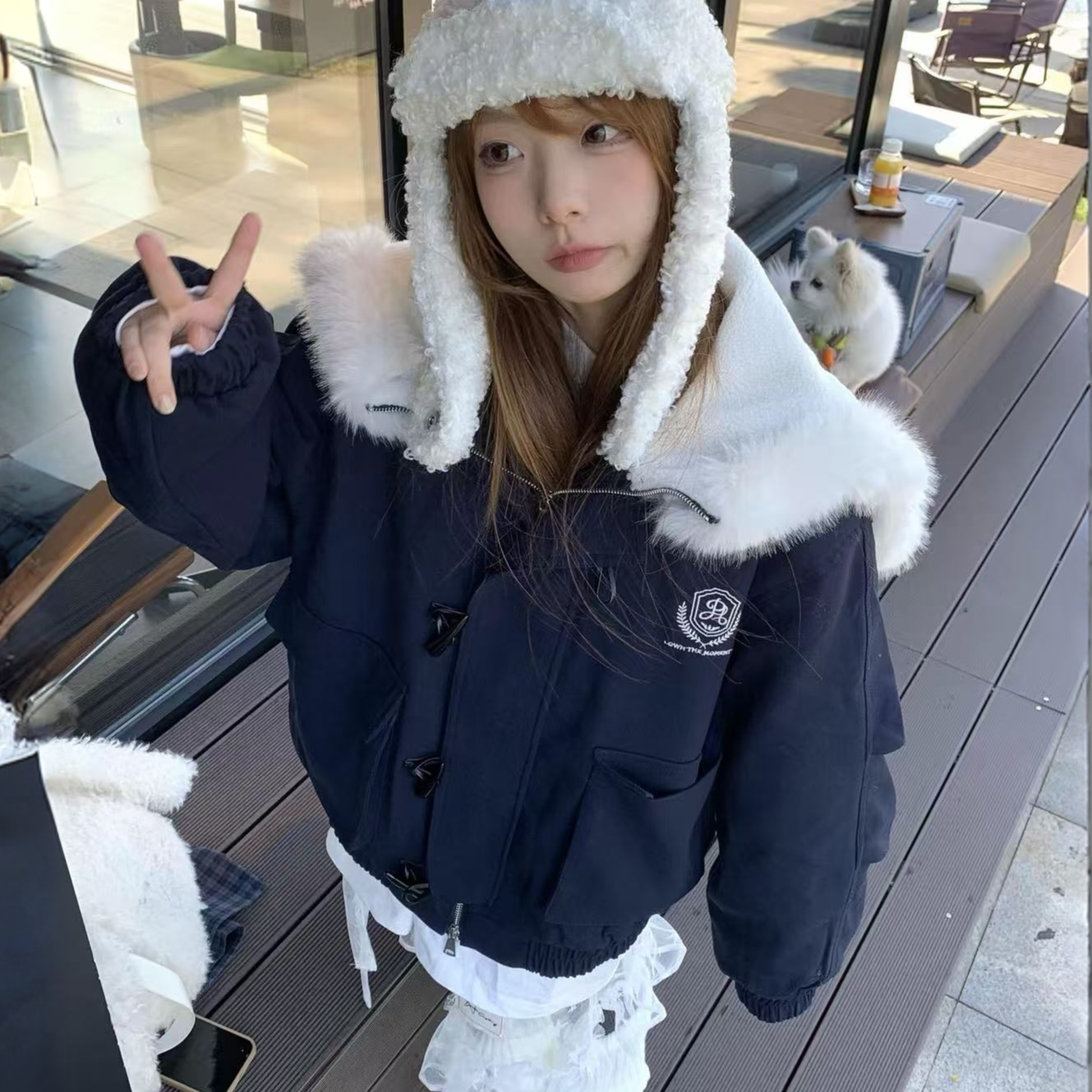 棉服女2025冬季新款日系学院风甜美毛绒领棉袄少女感学生减龄外套